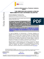 Retirada Del Mercado de Algunos Lotes de Medicamentos Que Contienen Valsartán