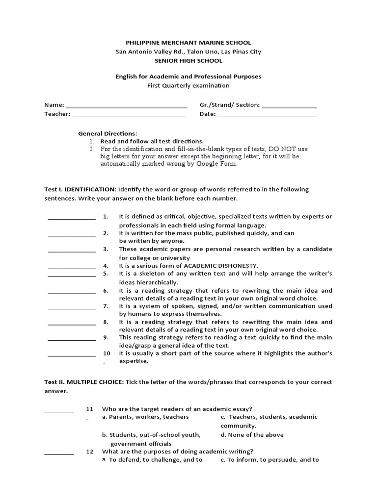 First Quarterly Exam Format Guide | PDF | Knowledge Economy | Plagiarism