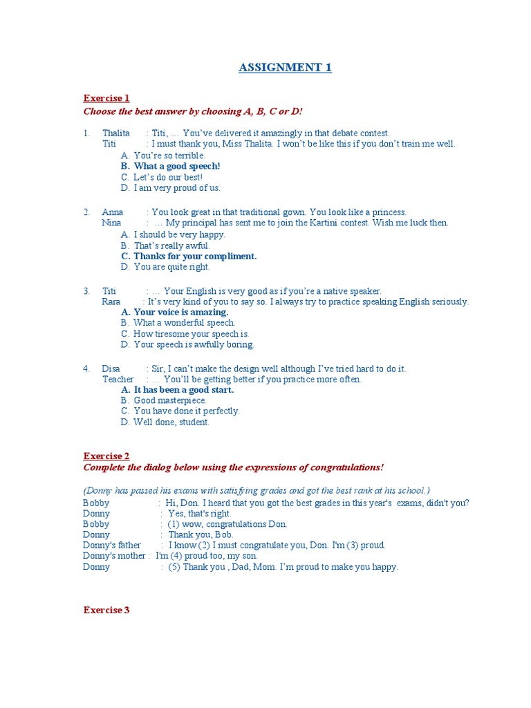 Dialogues on Compliments and Congratulations | PDF | Career & Growth ...