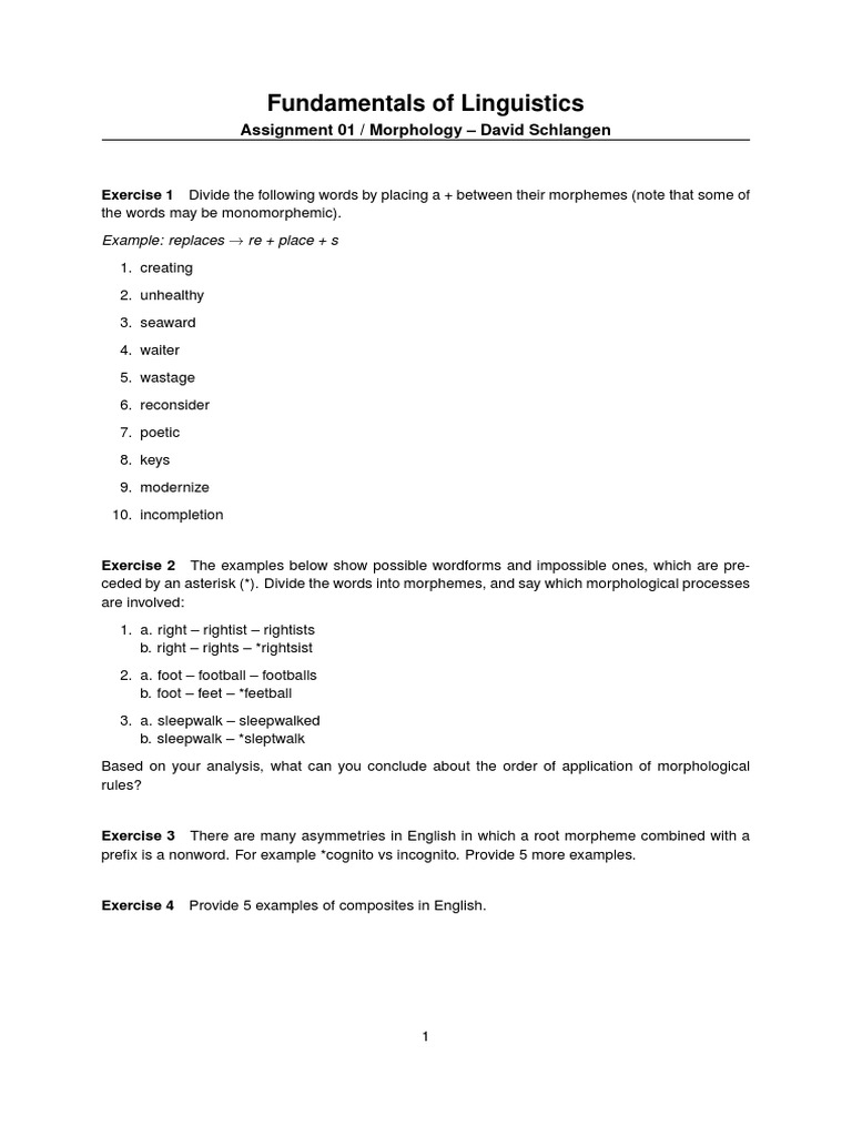 Fundamentals Of Linguistics Assignment 01 Morphology David