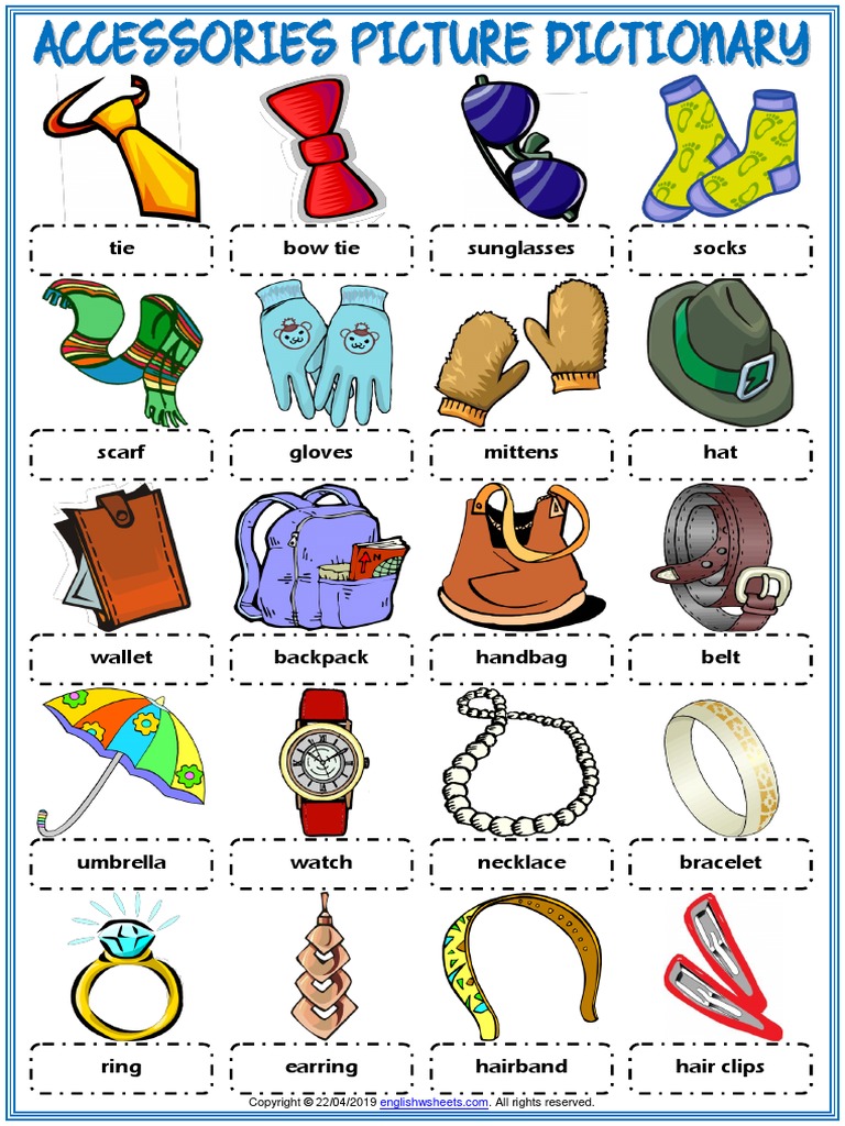 Accessories Vocabulary Esl Picture Dictionary Worksheet For Kids | PDF