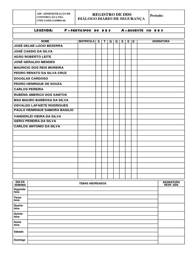 Modelo Lista de Presença para DDS | PDF