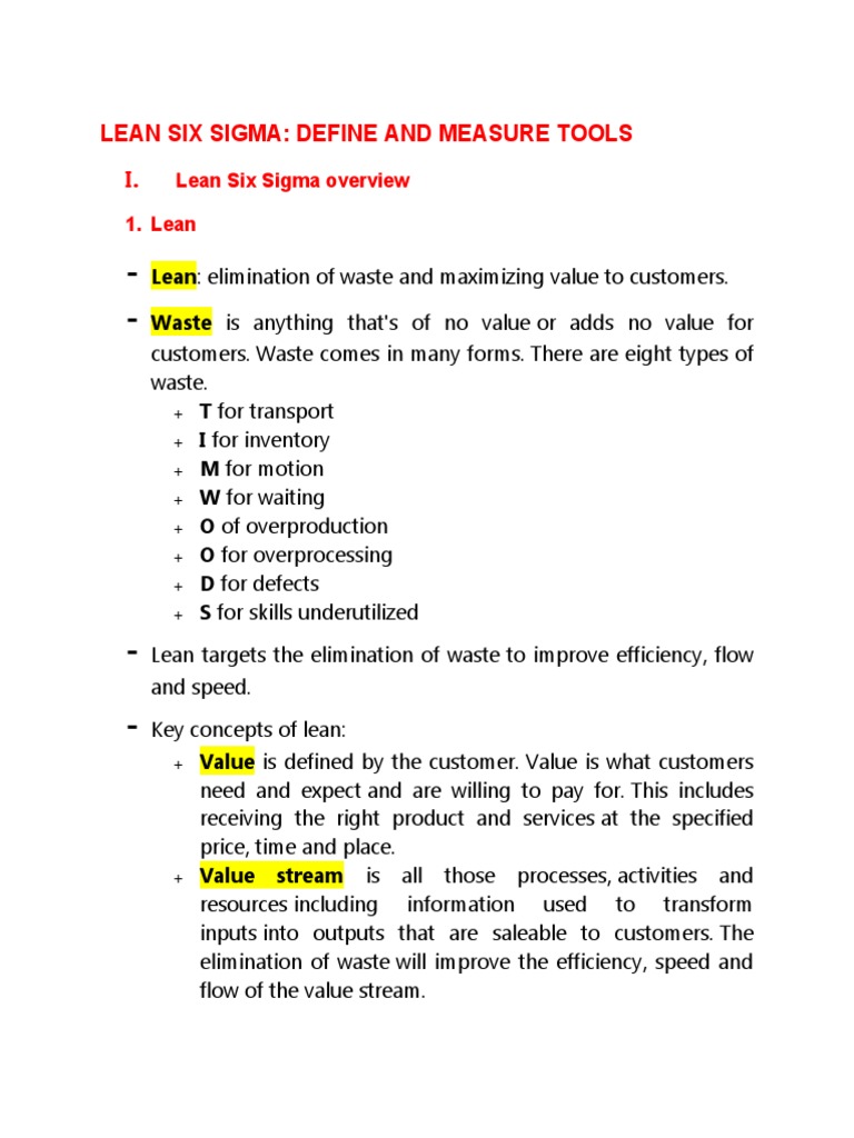 Lean Six Sigma - Define and Measure | PDF | Variance | Mean