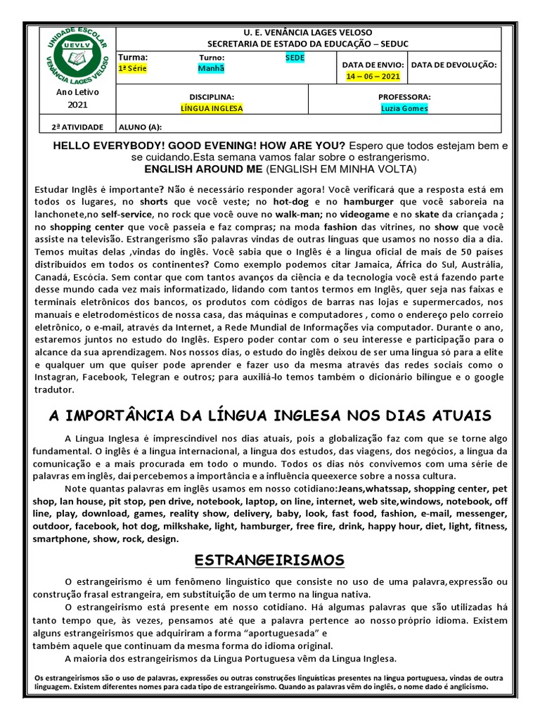 Estrangeirismo e sua Importância no Inglês | PDF | Língua inglesa ...