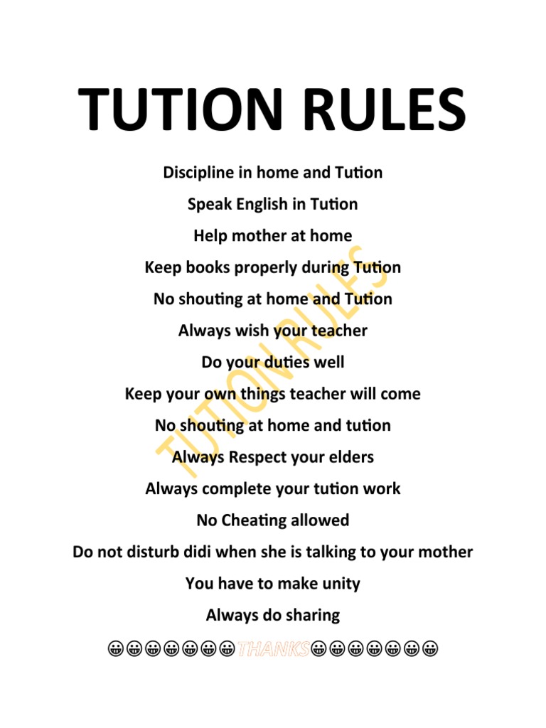 Tuition Discipline and Home Rules | PDF | Cooking, Food & Wine