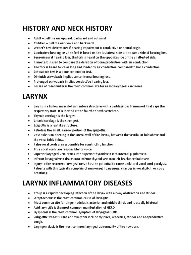 History and Neck History PDF Larynx Medicine