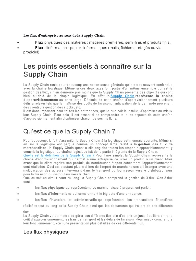 Optimisation des Flux en Supply Chain | PDF | Logistique | Gestion de ...
