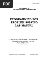 Programming For Problem Solving Lab Manual: Vaageswari College of Engineering