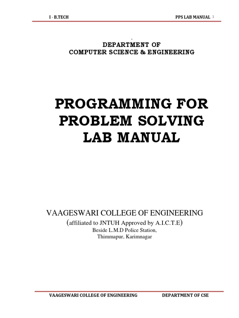 Programming For Problem Solving Lab Manual: Vaageswari College of ...