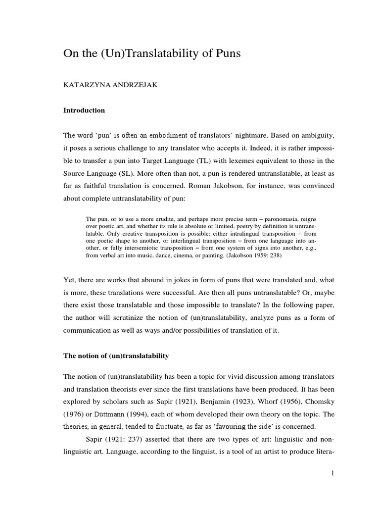 On The Un Translatability of Puns | PDF | Translations | Lexicon