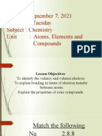 Date: September 7, 2021 Day: Tuesday Subject: Chemistry Unit: Atoms, Elements and Compounds