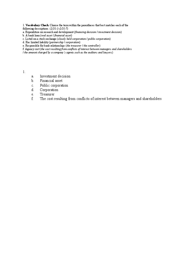 Corporate Finance Chapter 1 Solution 1 | PDF | Finance & Money Management