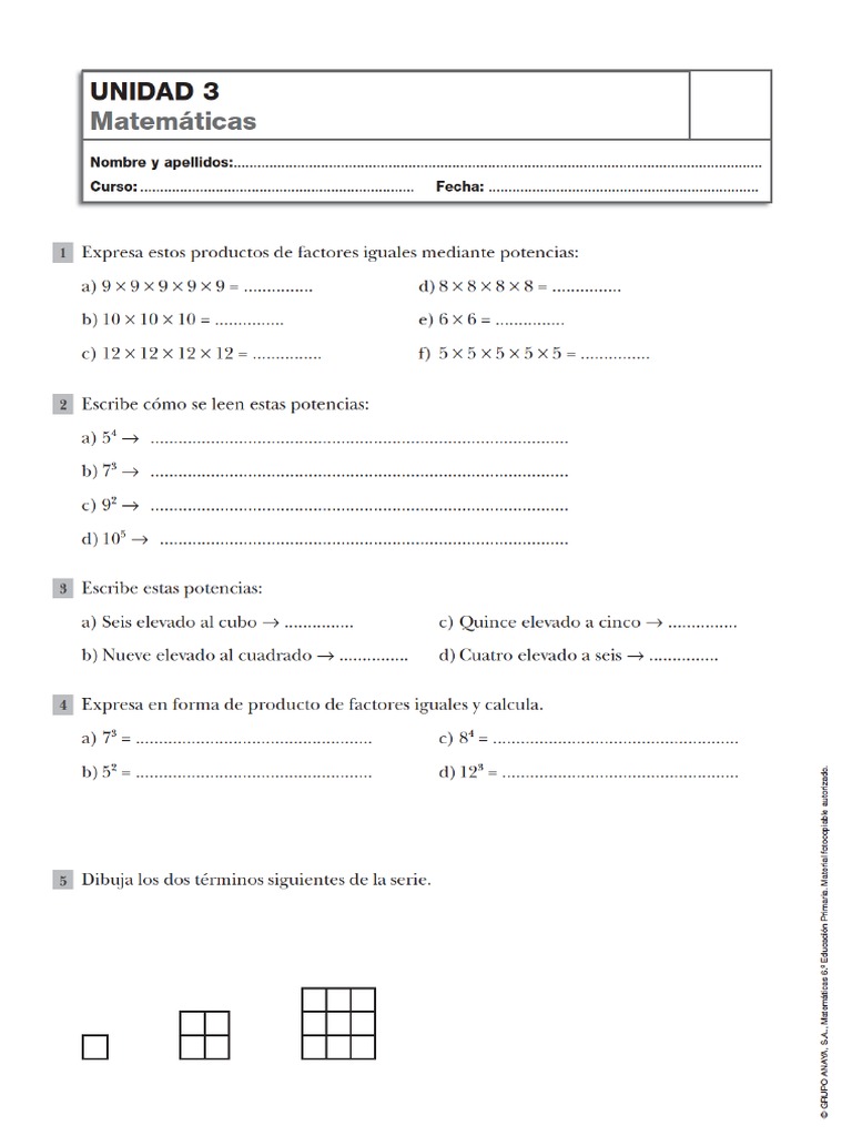 Ficha Repaso Matemáticas 6 Primaria Tema 3 | PDF