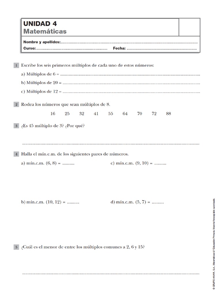 Ficha Repaso Matemáticas 6 Primaria Tema 4 | PDF