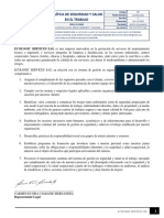 Política de Seguridad y Salud en El Trabajo (Ecologic Services Sas)