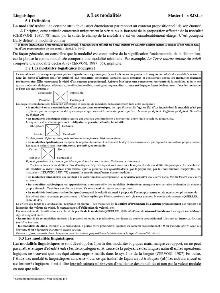 Définition et types de modalités | PDF | Phrase | Sujet (Grammaire)