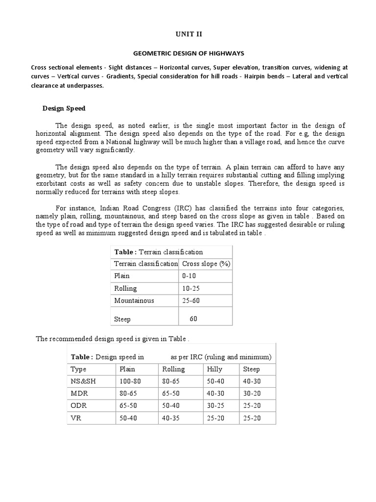 Unit Ii Geometric Design of Highways | PDF | Friction | Brake