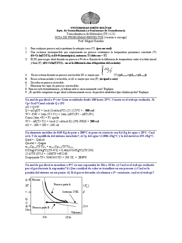 Guía de Problemas Resueltos en Termodinámica | PDF | Termodinámica | Gases