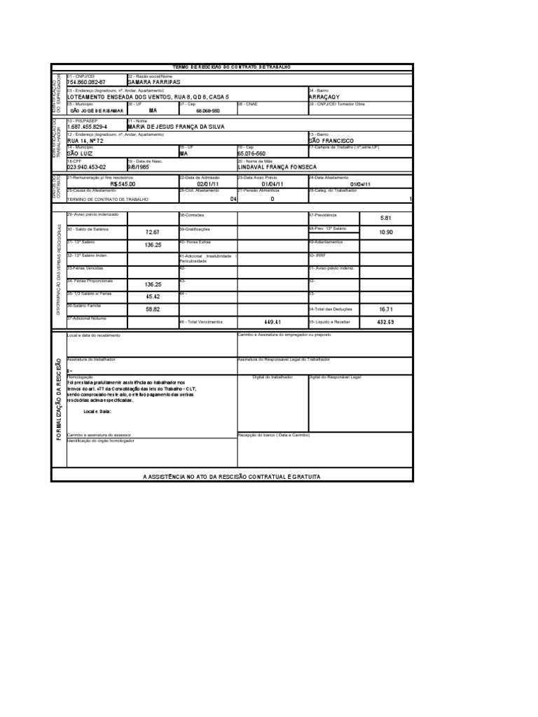 TRCT - Termo de Rescisão Do Contrato de Trabalho | PDF | Banco de Horas ...