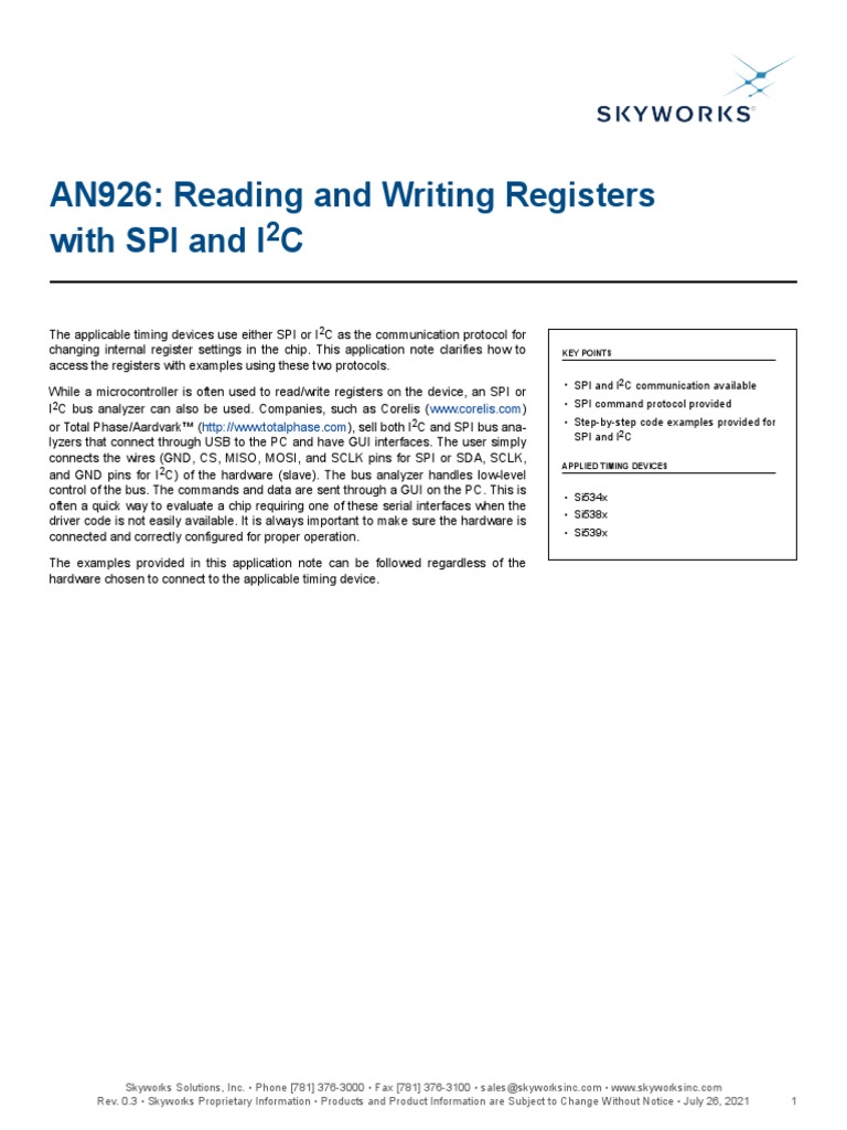 An926 Reading Writing Registers Spi I2c | PDF | Transmission Control ...