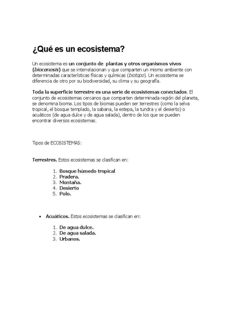 Tipos de ecosistemas y sus características | PDF | Desierto | Ecosistema