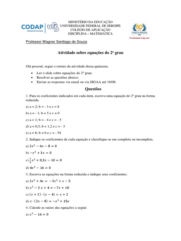 INEQUAÇÃO DO 2º GRAU EXERCÍCIOS - Matemática ensino médio Prof. Gis/ 