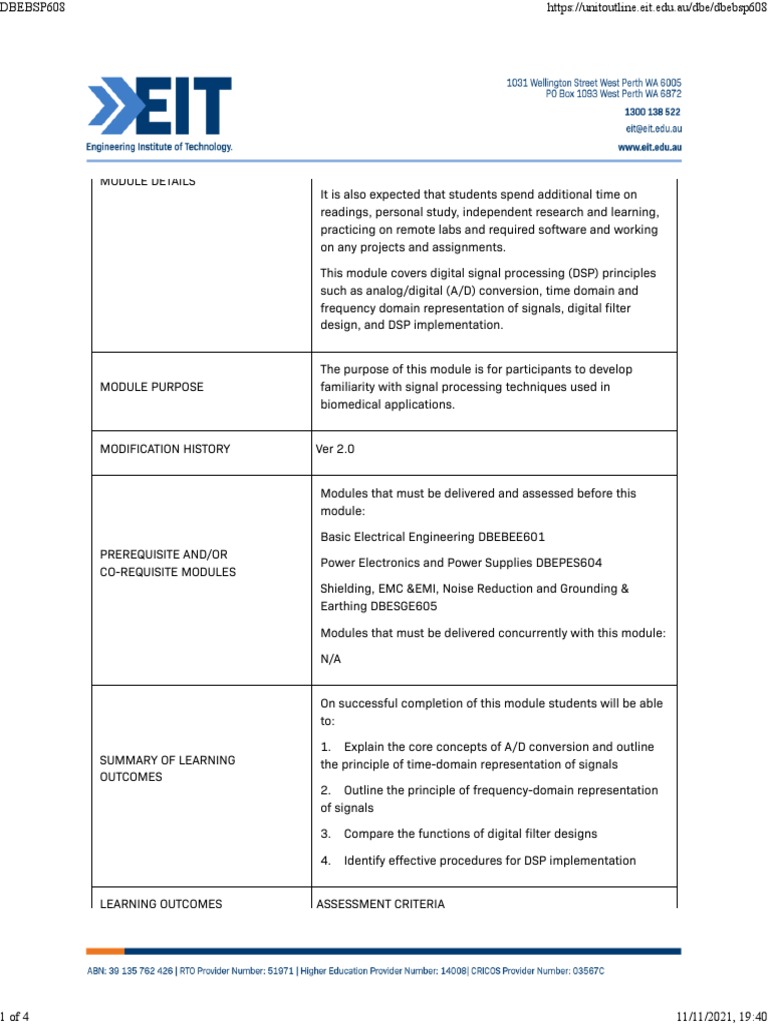 DBEBSP608 PDF Digital Signal Processing Electrical Engineering