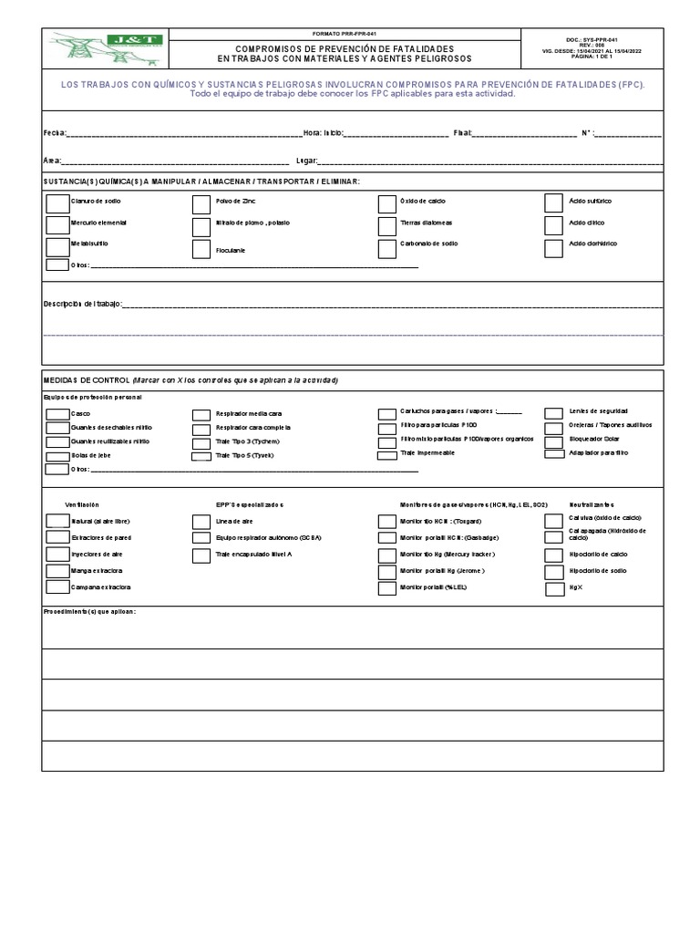 PRR-FPR-041 - Formato de Check List Materiales y Agentes Peligrosos ...
