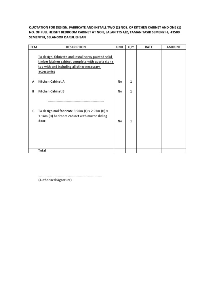 Kitchen Cabinet Quotation Sample | PDF | Kitchen | Cabinetry