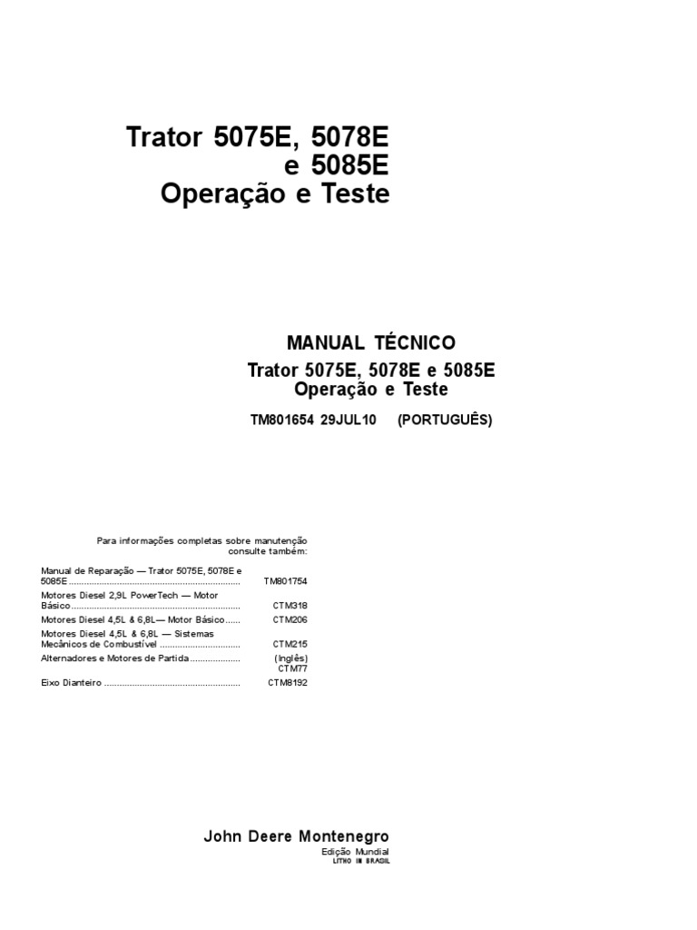 5075E - 5078E - 5085E John Deere Manual De Operação E Teste 490.