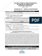 Professor P2 - Língua Portuguesa: Leia Com Atenção As Seguintes Instruções