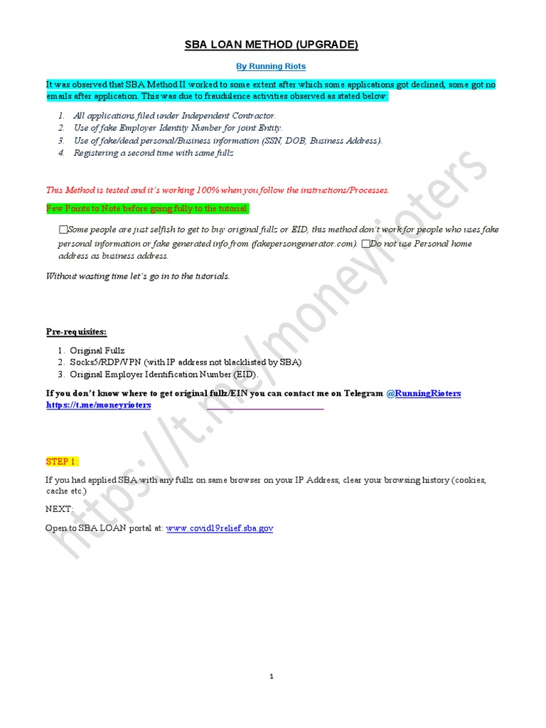 Sba Loan Method (Upgrade) This Method Is Tested and It's Working 100