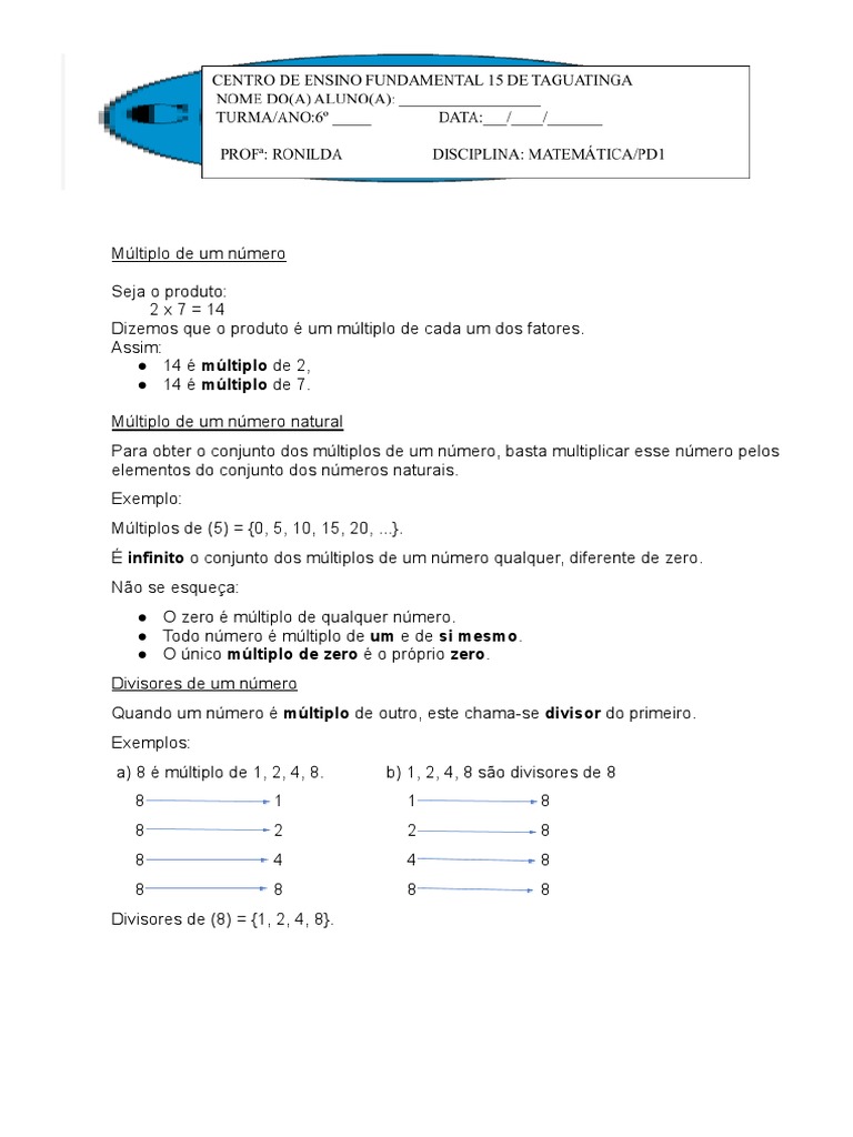 Múltiplos e Divisores de Números Naturais | PDF