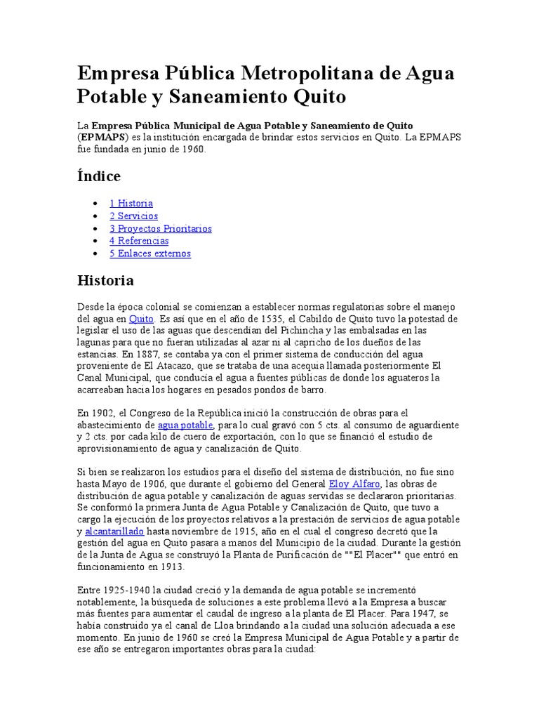 EPMAPS: Agua Potable en Quito | PDF | Agua | Ecuador