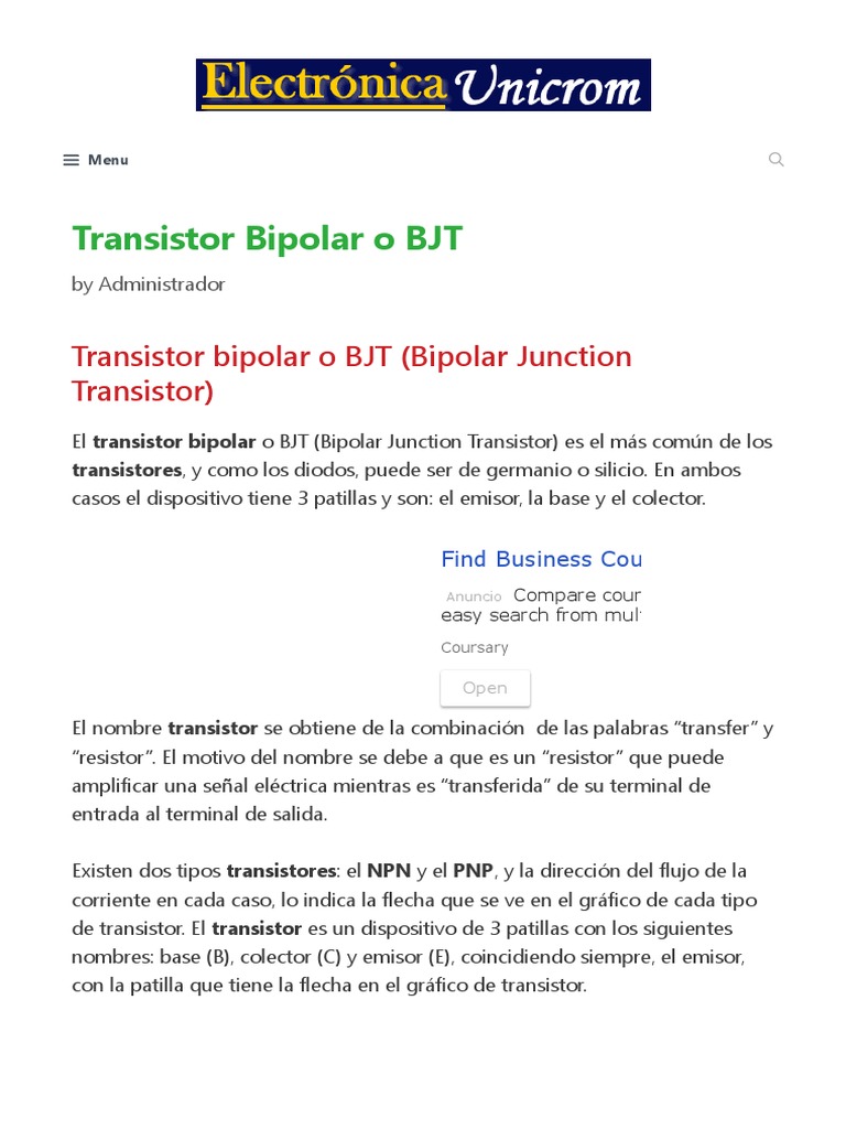 Transistor Bipolar o BJT Ganancia Curva Característica
