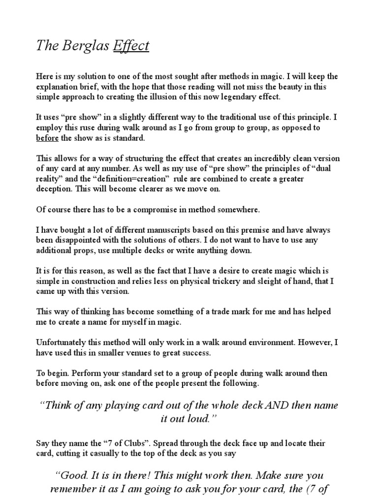 Berglas Effect | PDF | Magic (Illusion) | Playing Cards