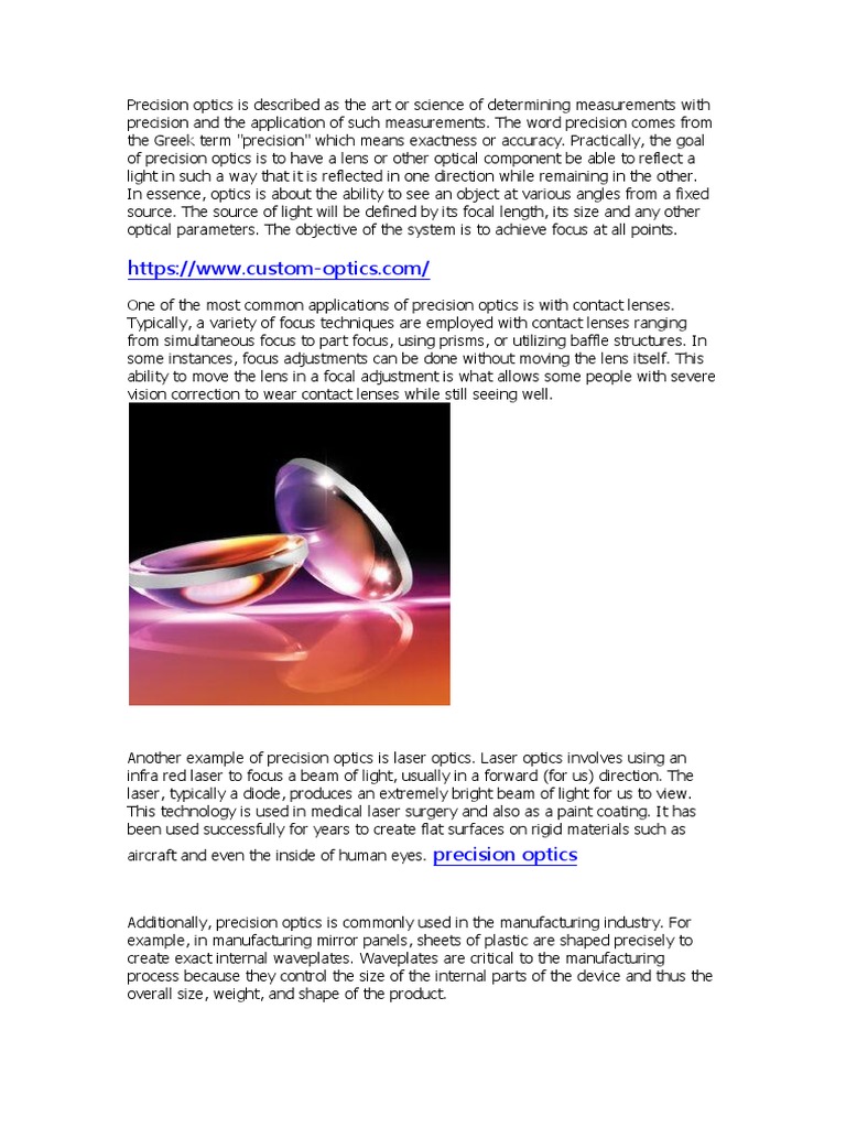Precision Optics | PDF | Optics | Contact Lens
