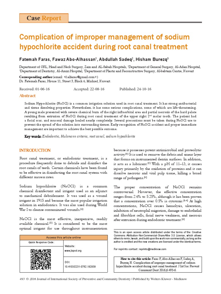 Complication of Improper Management of Sodium Hypochlorite Accident