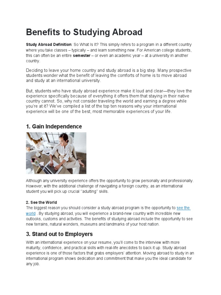 Top Benefits of Studying Abroad | PDF | International Student | Cognition