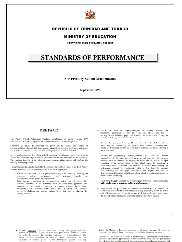 Primary School Math Performance Standards | PDF | Educational ...