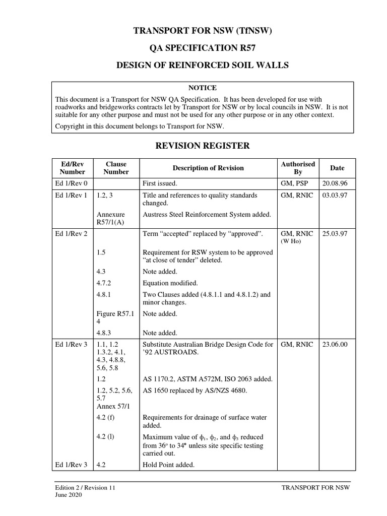 Transport For NSW (TFNSW) Qa Specification R57 Design of Reinforced ...