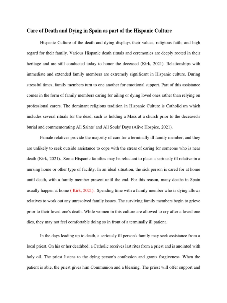 Care of Death and Dying in Spain As Part of The Hispanic Culture