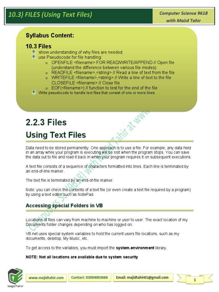 Handling Text Files in Visual Basic Opening, Writing To, and Closing