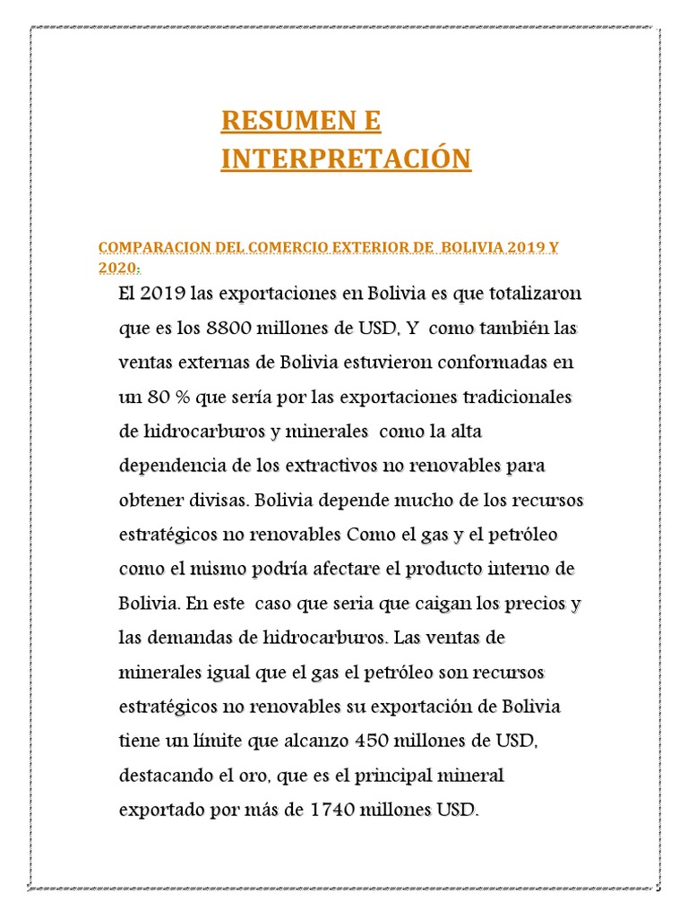 Comercio Exterior de Bolivia PDF Bolivia Economias