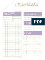 Income Savings Debt: Monthly Budget Worksheet