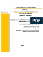 Niversidad Privada DEL Norte: Informe de Practica Pre Profesional en La Empresa Total Stop Fire S.A.C