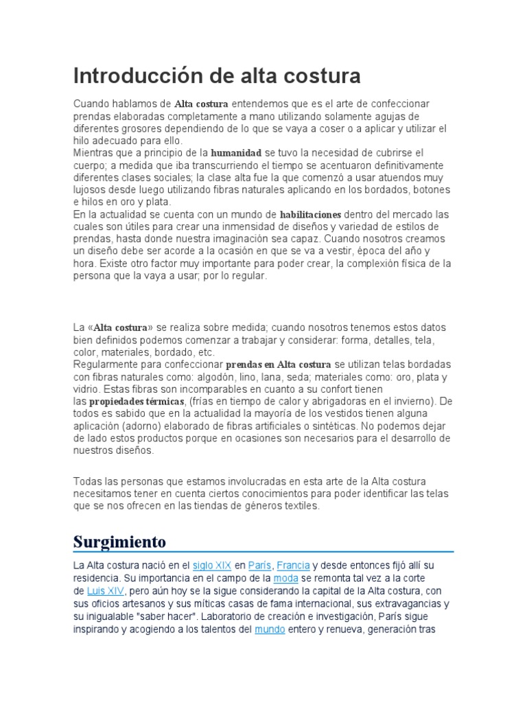 Introducción a la Alta Costura | PDF | Diseño de moda | Textiles