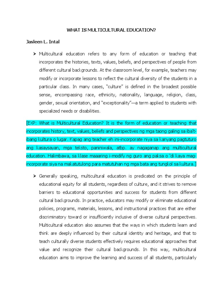 Defining Multicultural Education | PDF | Multiculturalism | Cultural ...