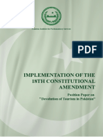 Implementation of The 18Th Constitutional Amendment: Position Paper On Devolution of Tourism in Pakistan"