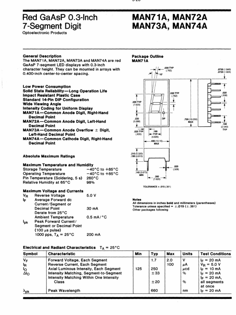 MAN71A/72A/73A/74A 7-Segment Displays | PDF | Anode | Chemistry
